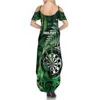 Personalised New Zealand Darts Family Matching Summer Maxi Dress and Hawaiian Shirt Maori Koru Dartboard Green Flame