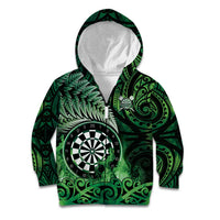Personalised New Zealand Darts Kid Hoodie Maori Koru Dartboard Green Flame