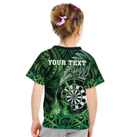 Personalised New Zealand Darts Kid T Shirt Maori Koru Dartboard Green Flame