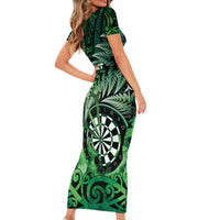 Personalised New Zealand Darts Short Sleeve Bodycon Dress Maori Koru Dartboard Green Flame