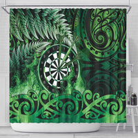 New Zealand Darts Shower Curtain Maori Koru Dartboard Green Flame