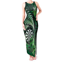 Personalised New Zealand Darts Tank Maxi Dress Maori Koru Dartboard Green Flame
