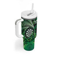 Personalised New Zealand Darts Tumbler With Handle Maori Koru Dartboard Green Flame LT05 - Polynesian Pride