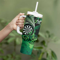Personalised New Zealand Darts Tumbler With Handle Maori Koru Dartboard Green Flame LT05 - Polynesian Pride