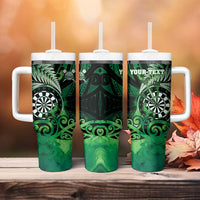 Personalised New Zealand Darts Tumbler With Handle Maori Koru Dartboard Green Flame LT05 - Polynesian Pride