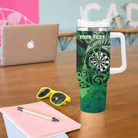Personalised New Zealand Darts Tumbler With Handle Maori Koru Dartboard Green Flame LT05 - Polynesian Pride