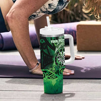 Personalised New Zealand Darts Tumbler With Handle Maori Koru Dartboard Green Flame LT05 - Polynesian Pride