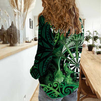 Personalised New Zealand Darts Women Casual Shirt Maori Koru Dartboard Green Flame LT05 - Polynesian Pride