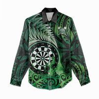 Personalised New Zealand Darts Women Casual Shirt Maori Koru Dartboard Green Flame LT05 - Polynesian Pride