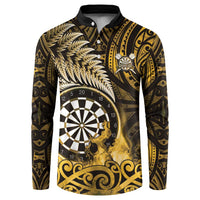 Personalised New Zealand Darts Button Sweatshirt Maori Koru Dartboard Gold Flame