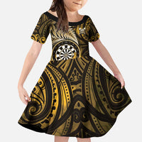 Personalised New Zealand Darts Family Matching Mermaid Dress and Hawaiian Shirt Maori Koru Dartboard Gold Flame