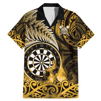 Personalised New Zealand Darts Family Matching Mermaid Dress and Hawaiian Shirt Maori Koru Dartboard Gold Flame
