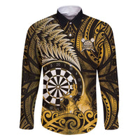 Personalised New Zealand Darts Family Matching Mermaid Dress and Hawaiian Shirt Maori Koru Dartboard Gold Flame