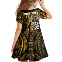 Personalised New Zealand Darts Family Matching Short Sleeve Bodycon Dress and Hawaiian Shirt Maori Koru Dartboard Gold Flame