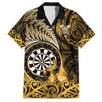 Personalised New Zealand Darts Hawaiian Shirt Maori Koru Dartboard Gold Flame