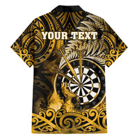 Personalised New Zealand Darts Hawaiian Shirt Maori Koru Dartboard Gold Flame