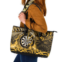 New Zealand Darts Leather Tote Bag Maori Koru Dartboard Gold Flame