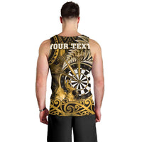 Personalised New Zealand Darts Men Tank Top Maori Koru Dartboard Gold Flame