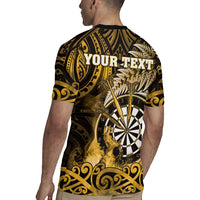 Personalised New Zealand Darts Rugby Jersey Maori Koru Dartboard Gold Flame