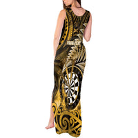 Personalised New Zealand Darts Tank Maxi Dress Maori Koru Dartboard Gold Flame