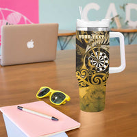 Personalised New Zealand Darts Tumbler With Handle Maori Koru Dartboard Gold Flame LT05 - Polynesian Pride