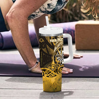 Personalised New Zealand Darts Tumbler With Handle Maori Koru Dartboard Gold Flame LT05 - Polynesian Pride