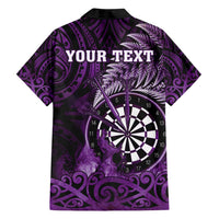 Personalised New Zealand Darts Family Matching Puletasi and Hawaiian Shirt Maori Koru Dartboard Purple Flame