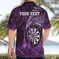 Personalised New Zealand Darts Hawaiian Shirt Maori Koru Dartboard Purple Flame