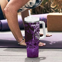 Personalised New Zealand Darts Tumbler With Handle Maori Koru Dartboard Purple Flame LT05 - Polynesian Pride