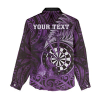 Personalised New Zealand Darts Women Casual Shirt Maori Koru Dartboard Purple Flame LT05 - Polynesian Pride