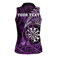 Personalised New Zealand Darts Women Sleeveless Polo Shirt Maori Koru Dartboard Purple Flame