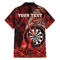 Personalised New Zealand Darts Family Matching Off Shoulder Maxi Dress and Hawaiian Shirt Maori Koru Dartboard Red Flame