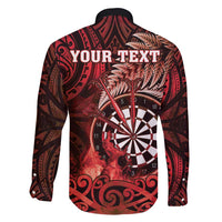 Personalised New Zealand Darts Family Matching Off Shoulder Maxi Dress and Hawaiian Shirt Maori Koru Dartboard Red Flame