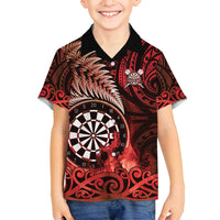 Personalised New Zealand Darts Family Matching Summer Maxi Dress and Hawaiian Shirt Maori Koru Dartboard Red Flame