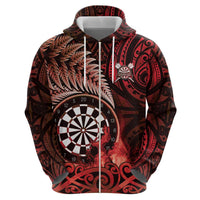 Personalised New Zealand Darts Hoodie Maori Koru Dartboard Red Flame