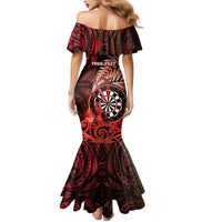 Personalised New Zealand Darts Mermaid Dress Maori Koru Dartboard Red Flame