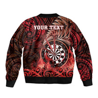 Personalised New Zealand Darts Sleeve Zip Bomber Jacket Maori Koru Dartboard Red Flame