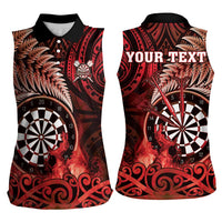 Personalised New Zealand Darts Women Sleeveless Polo Shirt Maori Koru Dartboard Red Flame