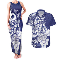 Guam Chief Quipuha Couples Matching Tank Maxi Dress and Hawaiian Shirt Polynesian Pattern With Guasali Flowers