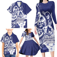 Guam Chief Quipuha Family Matching Long Sleeve Bodycon Dress and Hawaiian Shirt Polynesian Pattern With Guasali Flowers