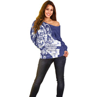 Guam Chief Quipuha Off Shoulder Sweater Polynesian Pattern With Guasali Flowers