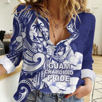 Guam Chief Quipuha Women Casual Shirt Polynesian Pattern With Guasali Flowers