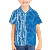 Hawaii Prince Kuhio Family Matching Mermaid Dress and Hawaiian Shirt Blue Hawaiian Lau Maia With Leis LT05 Son's Shirt Blue - Polynesian Pride