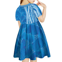 Hawaii Prince Kuhio Kid Short Sleeve Dress Blue Hawaiian Lau Maia With Leis
