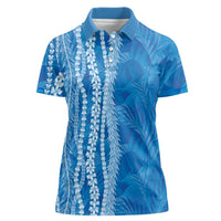 Hawaii Prince Kuhio Women Polo Shirt Blue Hawaiian Lau Maia With Leis LT05 Female Blue - Polynesian Pride