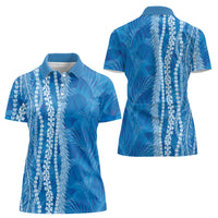 Hawaii Prince Kuhio Women Polo Shirt Blue Hawaiian Lau Maia With Leis LT05 - Polynesian Pride