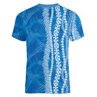 Hawaii Prince Kuhio Women V-Neck T-Shirt Blue Hawaiian Lau Maia With Leis LT05 - Polynesian Pride