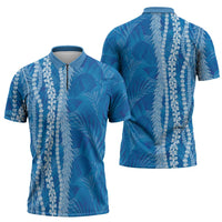 Hawaii Prince Kuhio Zipper Polo Shirt Blue Hawaiian Lau Maia With Leis LT05 - Polynesian Pride