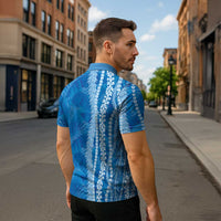 Hawaii Prince Kuhio Zipper Polo Shirt Blue Hawaiian Lau Maia With Leis LT05 - Polynesian Pride
