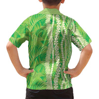 Hawaii Prince Kuhio Family Matching Short Sleeve Bodycon Dress and Hawaiian Shirt Lime Green Hawaiian Lau Maia With Leis LT05 - Polynesian Pride